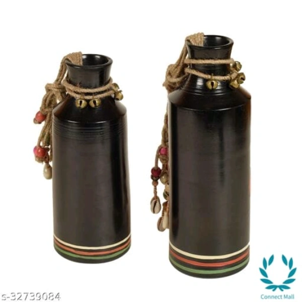 Earthen Vases Handpainted in Madhubani Tattoo Art Material: Handicraft - LXBXH :25X18X10 cm, Black